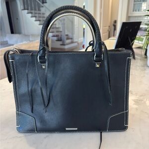 Rebecca Minkoff Regan Satchel Tote black pebbled leather w/silver hardware,EUC